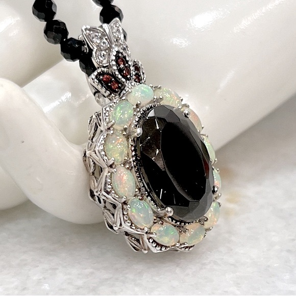 Silver Shungite Multigemstone Pendant Thai Black Spinel Beaded Necklace - Picture 3 of 14